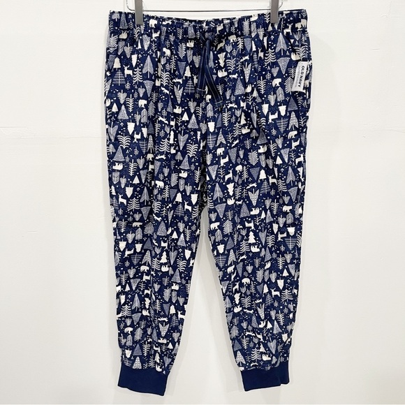 Old Navy Flannel Jogger Pajamas Blue Trees Bear Deer Size Large - Picture 1 of 9